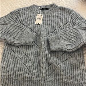 Mango Blue Gray Crew Neck Sweater Sz XL